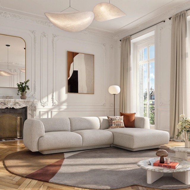 Canapé d'angle moderne en tissu chaleureux pour la famille